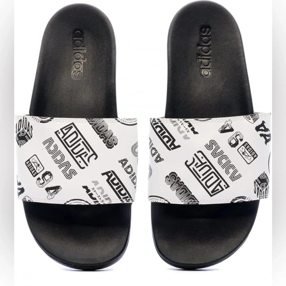 Sz 8 adidas slides white & black